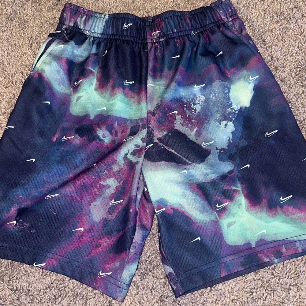 Nike Dri Fit size small boys basketball shorts galaxy print blue and purple